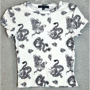 Faded Rose Womens Ribbed Dragon Rose Print Top Size M Grunge Y2K Punk